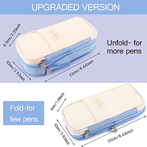 MAMUNU Large Capacity Pencil Case, Expandable Stationery Bag with Zipper Compartments, Aesthetic Pencil Case Pouch for Office College School Students Teen Girls Boys - color: LightBlue