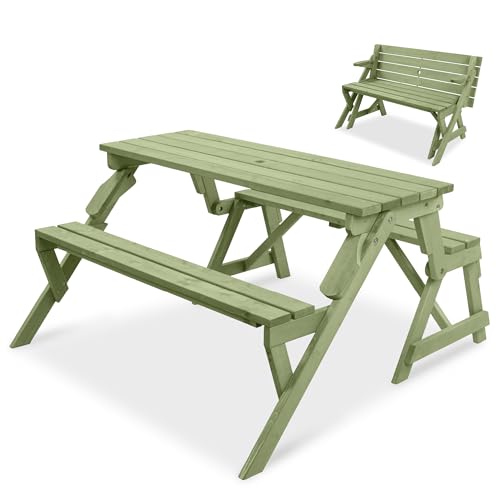 Best Choice Products 2-in-1 Transforming Interchangeable Outdoor Wooden Picnic Table Garden Bench for Backyard, Porch, Patio, Deck w/Umbrella Hole - Sage Green - color: Sage Green