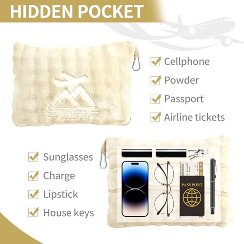 Travel Blanket and Pillow-2-in-1, Ultra-Soft&Compact, Airplane Blanket with Hand Luggage Belt and Backpack Clip,Travelers Accessories Gifts, 61x43 Inches（White） - color: White