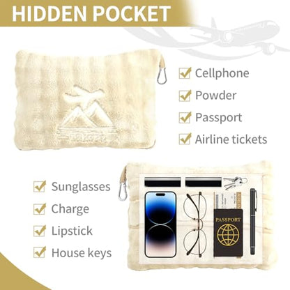 Travel Blanket and Pillow-2-in-1, Ultra-Soft&Compact, Airplane Blanket with Hand Luggage Belt and Backpack Clip,Travelers Accessories Gifts, 61x43 Inches（White） - color: White