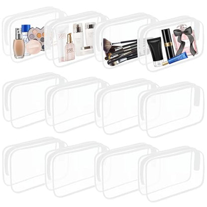 12 Pieces Clear Cosmetics Bag, Clear PVC Zippered Cosmetic Makeup Pouch, TSA Approved Toiletry Bag for Travel, Waterproof Vinyl Plastic Organizer Case for Vacation Bathroom (White Medium) - color: White