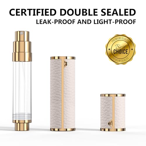 8ML Travel Perfume Refillable Atomizer, Mini Genuine Leather Cologne Sprayer, Protable Pocket Size Empty Fragrance Spray Bottle (White) - color: White