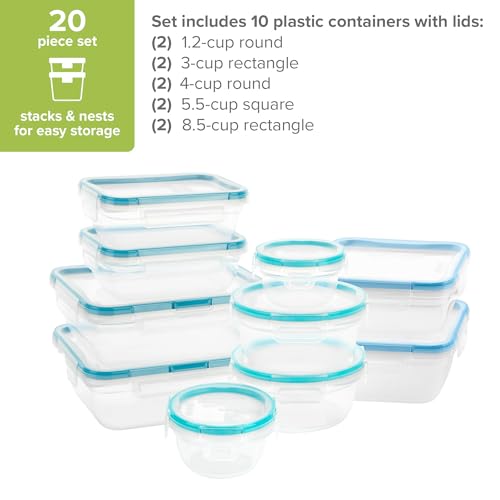 Snapware Plastic Total Solutions (10-Pack, Mixed Sizes) Food Storage Containers Set, Airtight & Leakproof Plastic Locking BPA-Free Lids Tupperware, Freezer Dishwasher Microwave Safe - size: 10 Pack, style: Mixed Sizes