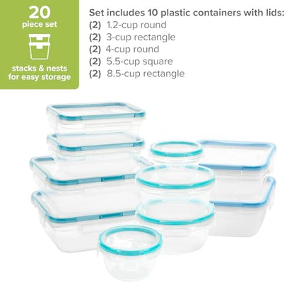 Snapware Plastic Total Solutions (10-Pack, Mixed Sizes) Food Storage Containers Set, Airtight & Leakproof Plastic Locking BPA-Free Lids Tupperware, Freezer Dishwasher Microwave Safe - size: 10 Pack, style: Mixed Sizes
