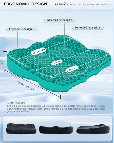 Gel Seat Cushion for Long Sitting(Enlarged&Thickened), Cooling Pressure Relief Seat Cushion for Wheelchair, Driving, Kayak, Office Desk Chair Seat Pad Gel for Heavy People[Green-19.7" Large] - color: Green, size: 19.7*16.1*3.5in