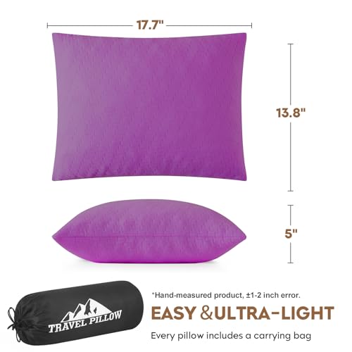 Small Shredded Memory Foam Pillow, Camping Pillow Travel Pillow - Compressible Medium Firm, Breathable Cover, Ideal Backpacking Hiking, Airplane and Car (Purple, M) - color: Purple, size: M-17.7 X 13.8 Inch