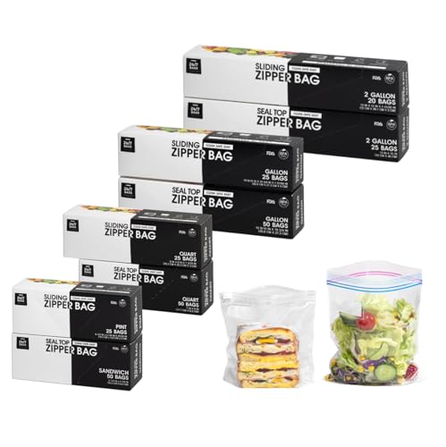 Multi-Variety Pack Slider & Seal Top Zipper Food Storage Bags, 270 Count, Featuring 2 Gallon Size, Zero BPA & Microwave-Safe (8 Boxes, 8 Sizes) - size: VARIETY 2