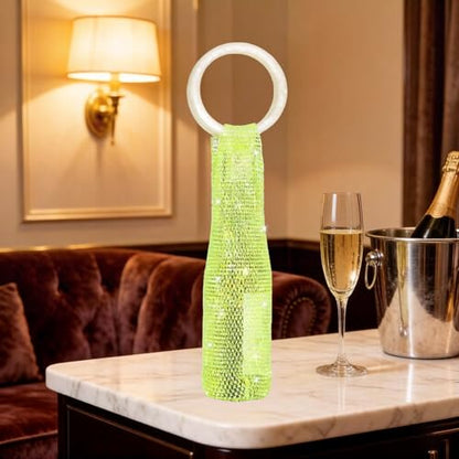 Wine Pouch Mesh Bag, Resin Handle Wine Bag, Sparkly Rhinestone Handwoven Mesh Bags, Party Water Bottle Bags Accessory, Daily Housewarming Party Use - color: Grass Green