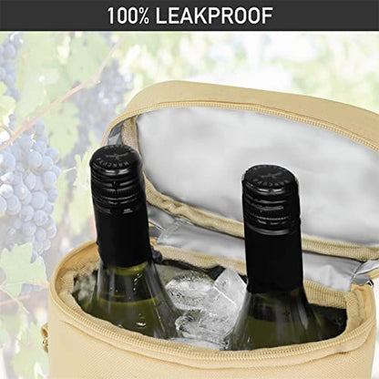 opux 2 Bottle Wine Carrier Tote, Insulated Leakproof Wine Cooler Bag, Wine Travel Bag Tote for Picnic Beach, Portable Wine Bottle Carrying Case, Gift for Wine Lover Women Men Christmas, Cream Beige - color: Cream Beige