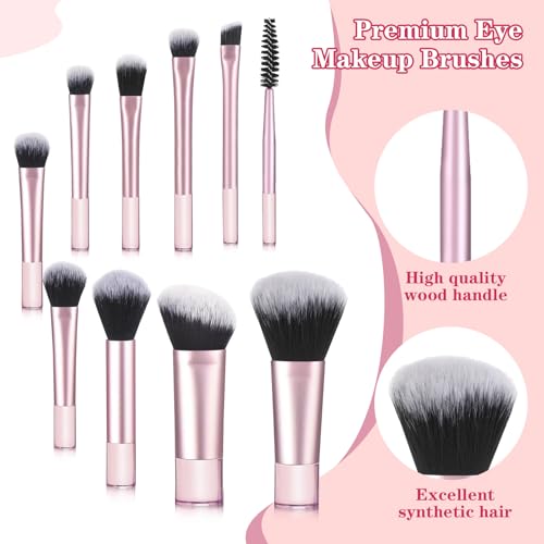 10 Pcs Travel Makeup Brushes With Pouch, Mini Travel Size Makeup Set, Portable Cosmetic Brush Travel-Essentials kits for Women Girls Brushes Blush Powder Eye Shadow