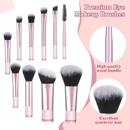 10 Pcs Travel Makeup Brushes With Pouch, Mini Travel Size Makeup Set, Portable Cosmetic Brush Travel-Essentials kits for Women Girls Brushes Blush Powder Eye Shadow