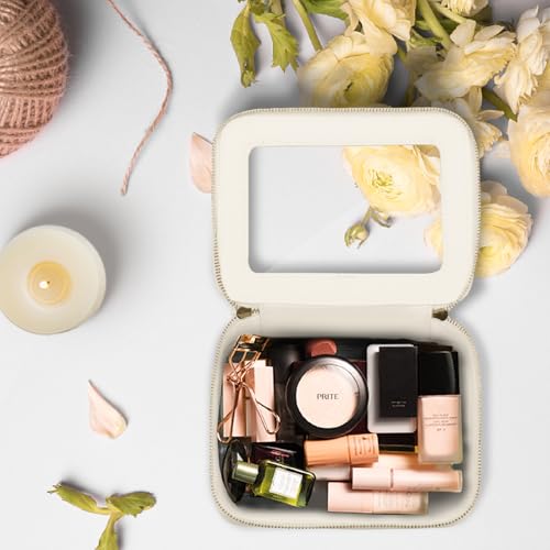 Prite Clear Makeup Bag Cosmetic Organizer Case Waterproof Travel Toiletry Bag Skincare Pouch with Golden Zipper(Beige) - color: Beige, size: Standard - Single Layer