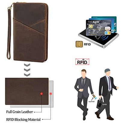 Polare Full Grain Leather Passport Holder With YKK Zipper RFID Blocking Travel Document Organizer Ticket Holder Cover Case Holds 2 Passports (Dark Brown) - color: Dark Brown