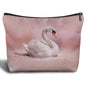 Pink White Swan Makeup Bag, Swan Animal Lovers Gifts Cosmetic Bags for Women, Pink Preppy Elegant Animal Makeup Zipper Pouch - color: Pink White Swan