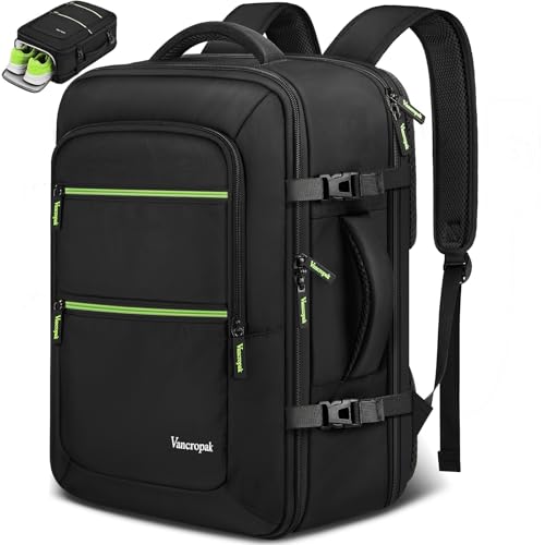 Vancropak Travel Personal Item Backpack for Spirit Airlines with Shoe Compartment Removable, 18x14x8 TSA Approved Underseat Carry on Backpack, Large Luggage Suitcase Bag Fit 17.3" Laptop, Black - color: Black