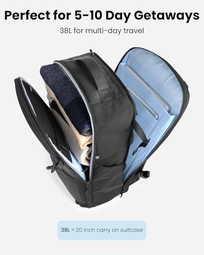 Portal Travel Backpack for Men Women, 28L/38L Expandable Carry On Backpack, TSA Friendly Flight Approved Luggage Sleeve, Water Resistant Business Laptop Backpack for Travel Work Commute - size: 38L