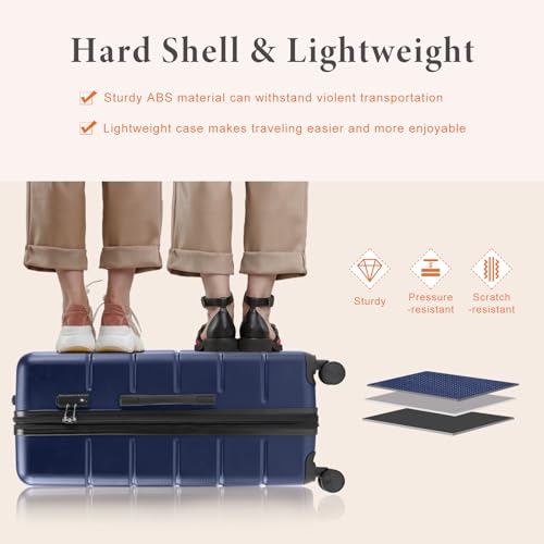 Sweetcrispy 3 Piece Luggage Set, Hard Shell ABS Travel Suitcase with Silent Spinner Wheels, TSA Combination Lock, Lightweight Rolling Suitcases for Business Trip Vacatio, Blue, 20/24/28 Inch - color: Blue, size: 3-PCS Set (20/24/28 Inch)