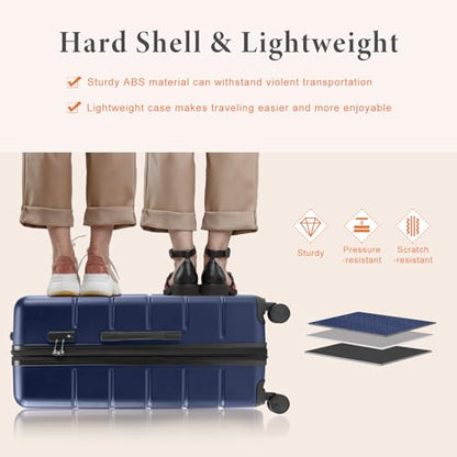 Sweetcrispy 24 Inch Checked Luggage, ABS Lightweight Rolling Hard Shell Suitcase with Smooth Spinner Wheels, Built-in TSA Lock, Durable Travel Suitcase for Business and Vacation Trip, Blue - color: Blue, size: 24 Inch
