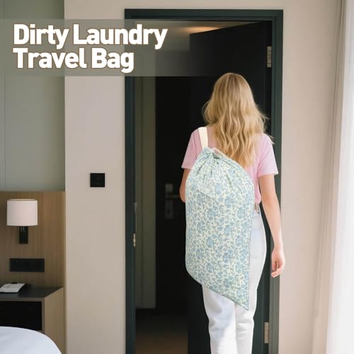 Laundry Bag, Dirty Backpack Laundry Bag For College Travel Laundromat Apartment, With Handles 29" X 18" (Blue Florals) - color: Blue Florals