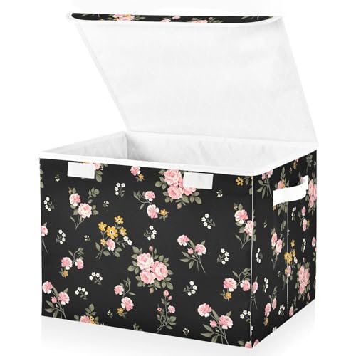 senya Flower Baskets Collapsible Storage Bins with Lids, Purple Green Rose Flower Storage Boxes Clothes Baskets for Organizing - color: Flower 3