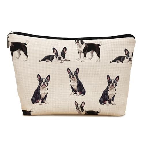 Boston Terrier Dog Makeup Bag, Boston Terrier Lovers Gifts Cosmetic Bag for Women, Dog Mom Lovers Owner Gifts for Women Christmas, Pet Lover Gift Zipper Travel Makeup Pouch for Purse - color: boston terrier
