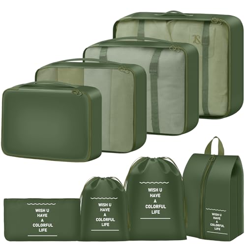 8 Set Packing Cubes for Travel Suitcase Organizer Bags Luggage Packing Cubes Set Travel Essentials Accessories Gifts for Women - color: Upgrade-Green