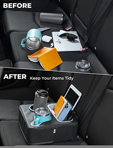KEMIMOTO Back Seat Cup Holder for Car, Couch Cup Holder, Car Truck Boat Organizer, Couch Sofa Bed Expander Tray Holds Drinks, Snacks, Remote, Cell Mobile Phone (Black) - color: Black