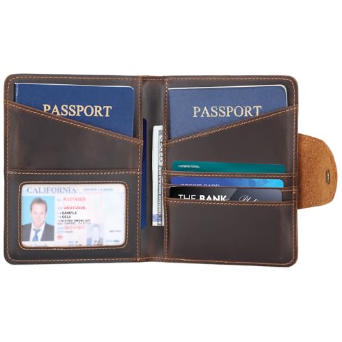 Polare Full Grain Leather Slim and Soft RFID Blocking wallet For Men Snap Bifold Travel Wallet Passport Holders 2 Passports (Dark Brown) - color: Dark Brown