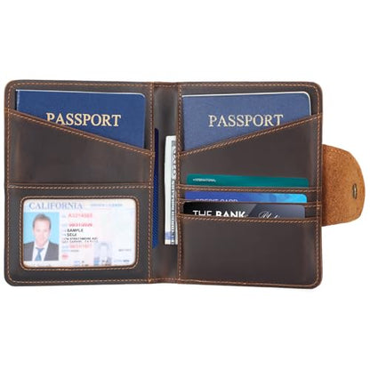 Polare Full Grain Leather Slim and Soft RFID Blocking wallet For Men Snap Bifold Travel Wallet Passport Holders 2 Passports (Dark Brown) - color: Dark Brown