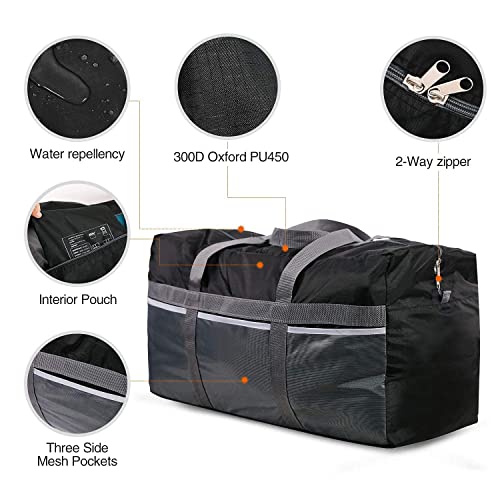REDCAMP Foldable Travel Bag, Large Sports Bag, 75L/96L/100L, Lightweight Waterproof Tote Bag - color: Black 96L