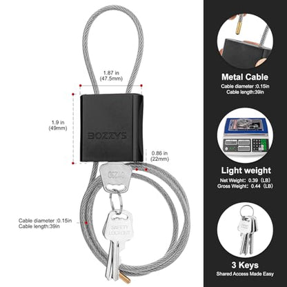 Cable Lock with 3 Keys | L 3.28ft(1m),D 1/6in(4mm) Adjustable Steel Cable Padlock | Aluminum Locks for Bikes, Gate, Lockers & Outdoor Gear | Weatherproof & Black - color: black-L 3.28ft(1m),D 1/6in(4mm)
