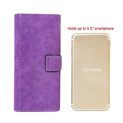 Women's Vegan Leather 17 Card Slots Card Holder Long Big Bifold Wallet - color: Purple