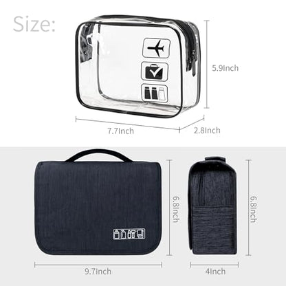 Lcsmaokin Large Capacity Toiletry Bag Travel Bag with Hanging Hook for Men and Women Waterproof Travel Cosmetic Bag Bathroom Bag,with TSA Approved Zippers Clear Travel Makeup Bag Carry-on - color: A-Black+Clear Black