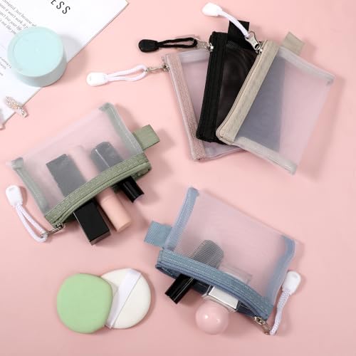 Skrfren 5pcs Mini Zipper Mesh Bags, 3" x 4.3" Nylon Small Zipper Mesh Pouch Key Holder Clear Travel Kit Storage Coin Purse Portable Cosmetic Pouch for Small Items Key Lipstick Credit Card