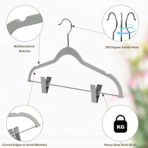 Quality Plastic 20-Pack Non Velvet Non-Flocked Thin Compact Coat Hangers with Metal Clips for Skirts Pants Blouses 360° Swivel Hook (Gray, 20) - color: Gray