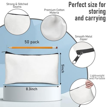 Legigo Blank Canvas Bag Zipper Pouch Makeup Bags Bulk - Multi-Purpose Canvas Pencil Pouch with Sturdy Zipper, Cosmetic Bag Travel Toiletry Bag for DIY Craft Projects, Storage (8.3 x 5 inches) - color: Off White