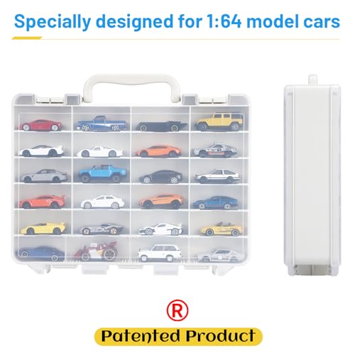 Saichotoy Storage Case for Hot Wheels - Carrying Display Case for 1/64 Scale Toy Cars, 48-Slot Double-Sided Transparent Organizer with Built-in Steps Prevent Sliding & Adjustable Dividers - size: 1 Pack