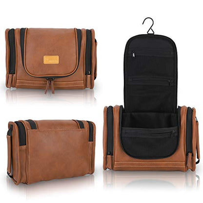 MIRASON Travel Toiletry Bag, Hanging Toiletry Bag for Men, Leather Travel Shower Bag for Toiletries Dopp Kit Bathroom Bag with Metal Hook, Gift for Men (Brown) - color: Brown