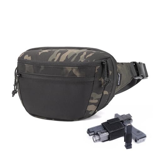 SHANGRI-LA Tactical Fanny Pack for Men and Women, Low-Profile Waist Bag, Holster Included, Multi-Use for Hiking, Travel, EDC - color: Black MC