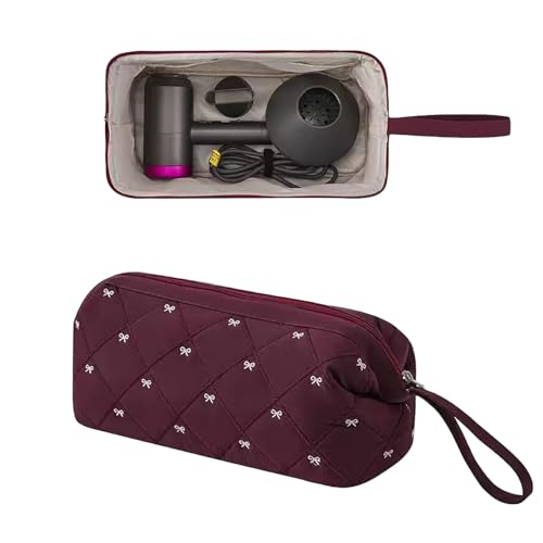 RSRSLEII Large Quilted Hair Tools Travel Bag with Bow Pattern,Waterproof Hair Styling Accessories Storage Case for Shark FlexStyle, Dyson Airwrap Hair Dryer, Curling Iron, Revlon Hair Tools(Wine Red) - color: 04Wine Red