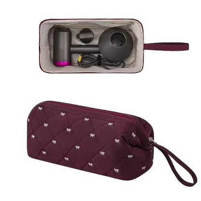 RSRSLEII Large Quilted Hair Tools Travel Bag with Bow Pattern,Waterproof Hair Styling Accessories Storage Case for Shark FlexStyle, Dyson Airwrap Hair Dryer, Curling Iron, Revlon Hair Tools(Wine Red) - color: 04Wine Red