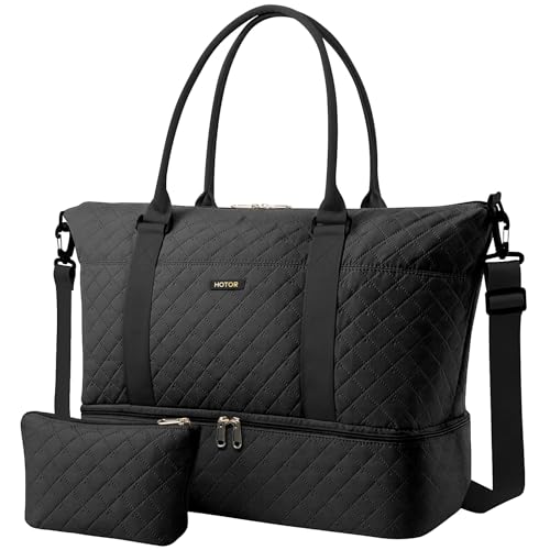 HOTOR Travel Duffel Bag - Weekender Bags for Women, Gym Tote Bags with Shoe Compartment, Carry On Overnight Bag with Toiletry Bag for Travel Essentials and Travel Accessories, Black, 15.8"×18.1"×8.7" - color: Black, size: 15.8"×18.1"×8.7"
