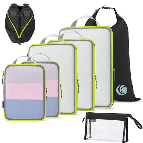 Cipway Compression Packing Cubes Mesh, Lightweight Luggage Organizer Bags with Laundry Bag, Toiletries Bag and Shoe Bag, Travel Essentials for Carry on Suitcase（8 Pcs,Black） - color: Black, size: 8PCS