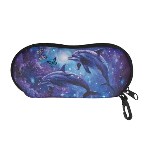 AFPANQZ Glasses Case with Carabiner Hanging Portable Neoprene Zipper Sunglasses Case Soft Lightweight - color: Dolphin Design