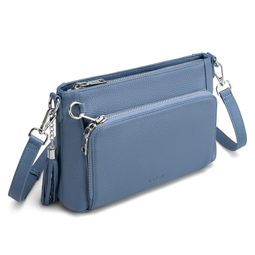 befen Anti Theft Genuine Leather Crossbody Bags for Women Handbags and Shoulder Basg with Built in Wallet RFID Leather Purse - color: Blue