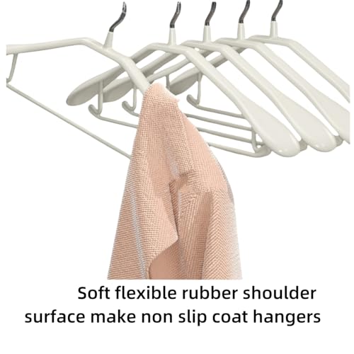 5 Pack Wide Shoulder Hangers 17” Metal Suit Hangers Smooth Soft Gloss Grippy Flexible Thick Rubber Blazer Non Slip Jacket Clothes Hangers White - color: White