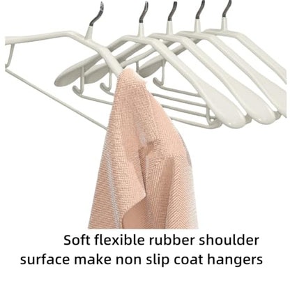 5 Pack Wide Shoulder Hangers 17” Metal Suit Hangers Smooth Soft Gloss Grippy Flexible Thick Rubber Blazer Non Slip Jacket Clothes Hangers White - color: White