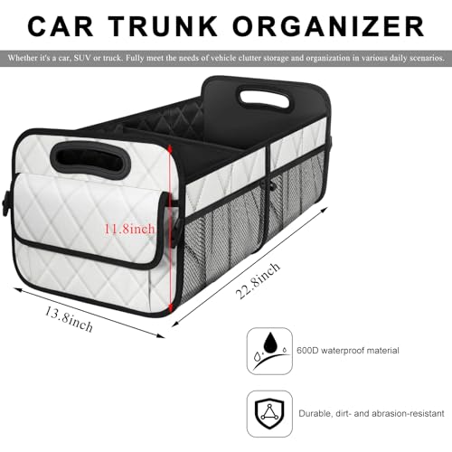 Car Trunk Organizer, Collapsible Auto Storage Box with Multi Pockets, Waterproof Oxford Cargo Organizer with Reinforced Handles, Universal Car Accessories for Men Women (White) - color: White