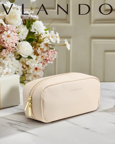 Vlando Small Makeup Bag,Makeup Pouch,Travel Makeup Organizer Bag Valentines Gifts for Women Purse Travel Accessories Toiletry Bag Skincare Bag-White - color: 02-White