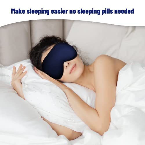 Silk Eye Mask with Adjustable Strap, Satin Blackout Sleeping Mask for Men&Women, Comfortable Blindfold Eyeshade for Night Sleep(Blue) - color: Blue
